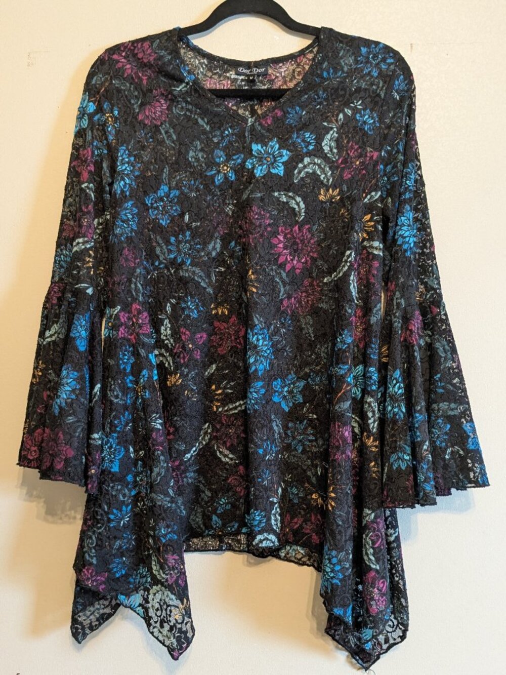 Dor Dor Couture Fairy Y2K Black Floral Lace Shirt Size Medium